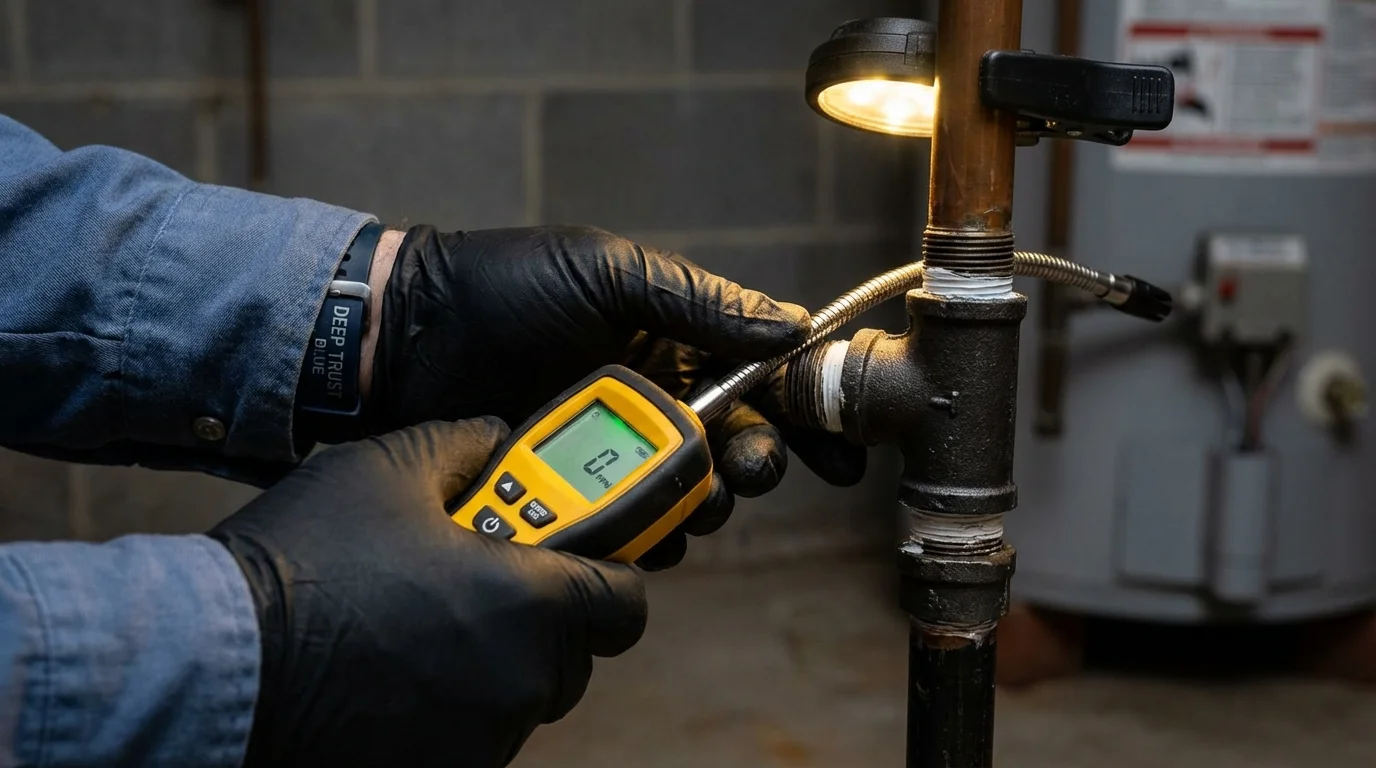 Gas leak detection with electronic sniffer by Johns Plumbing LLC in Galveston